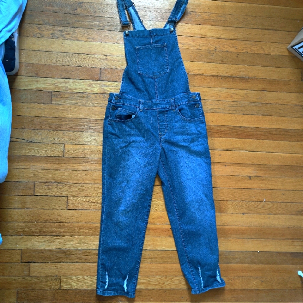 Cropped Straight Leg Denim Overalls